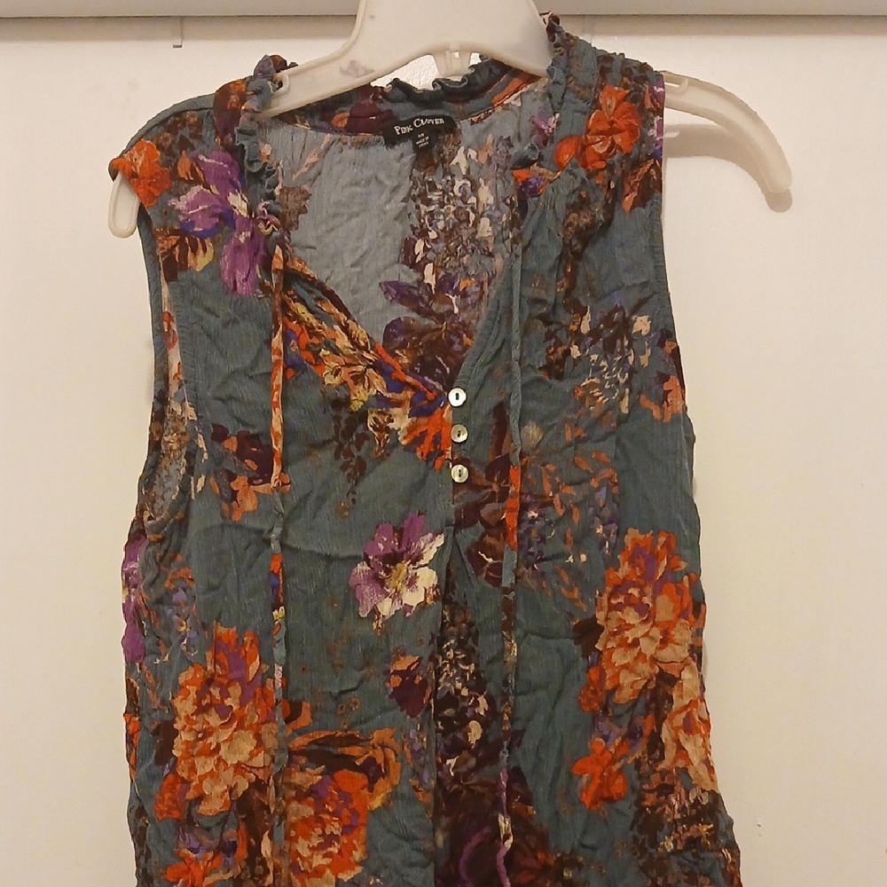 Free People Orange Brown Sleeveless Blouse with Ruched Details